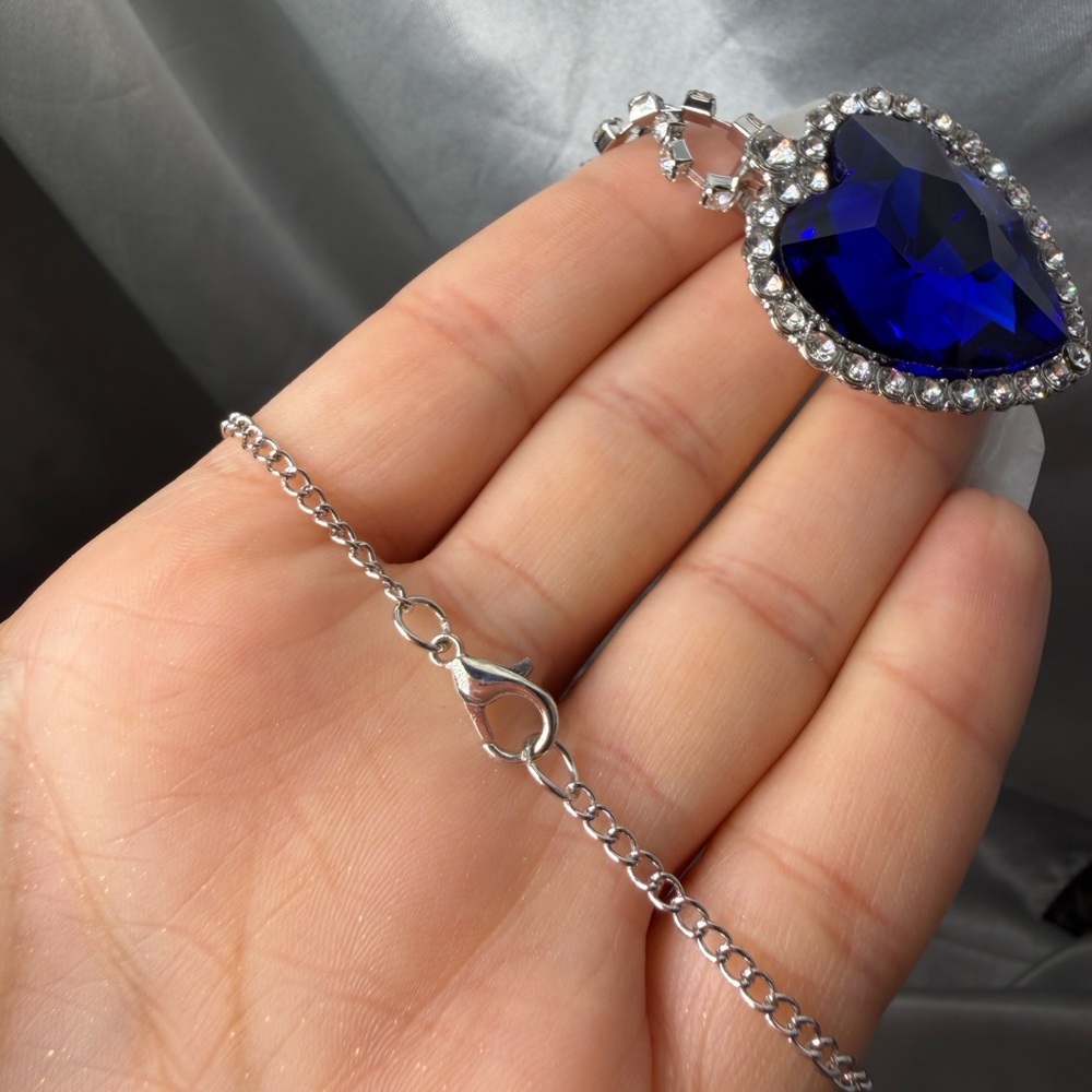 Unique premium look Sapphire Blue Heart Necklace with Silver Accents - Picture 10 of 13